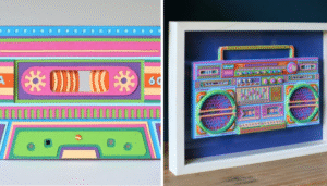 Colorful Retro Paper Boombox and Cassette Art by Zim&Zou – Vintage Design That Grabs Attention