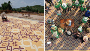 Colorful Outdoor Carpet Design Creates a Unique Gathering Space in Andalusian Wine Country